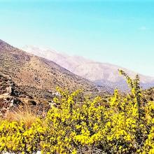 Het huis omgeven door machtige bergen...de lente